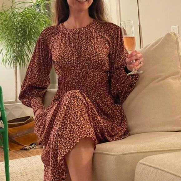 BB‎ Dakota Wild in Style Dress Size XS Midi Long Sleeve Rust Tone - Picture 3 of 12